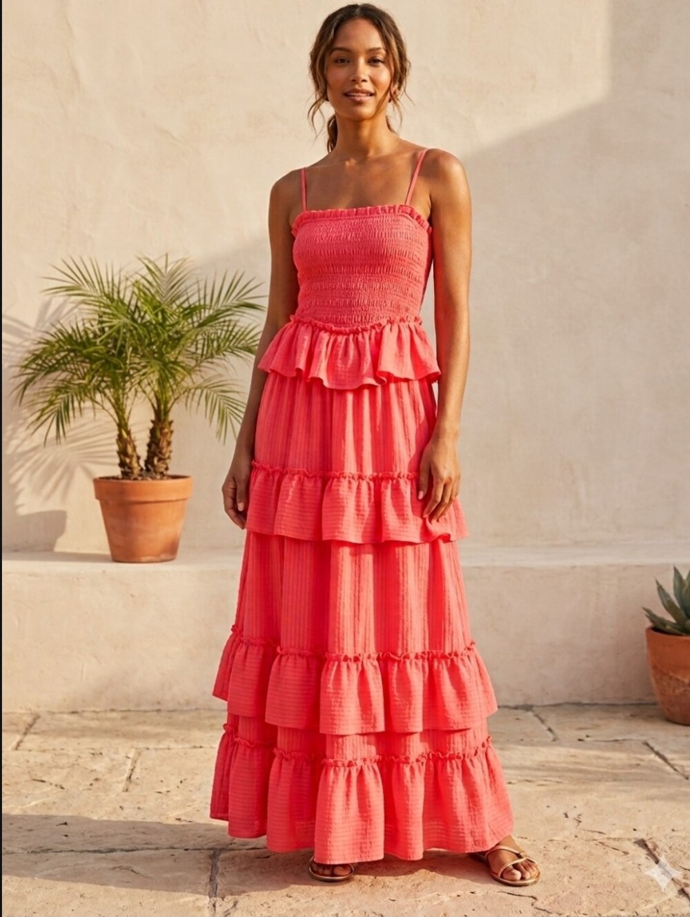 Endless Rose Bright Pink Tiered Ruffle Sundress